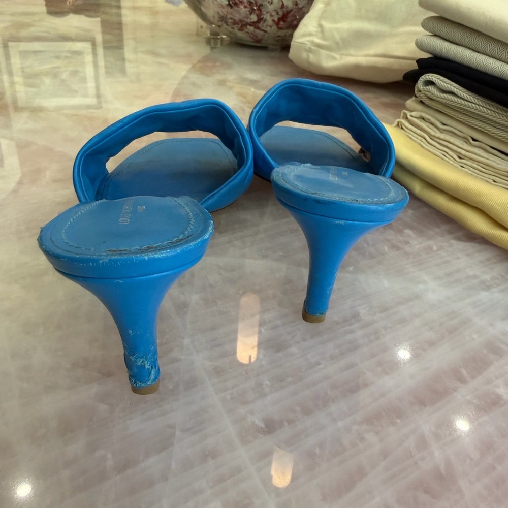 Louis Vuitton Bright Blue Embossed Monogram Slide Heels - Picture 3 of 3
